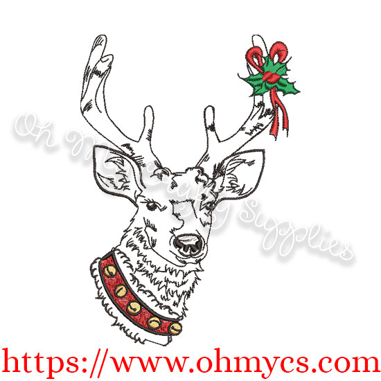 Sketch Christmas Reindeer Embroidery Design