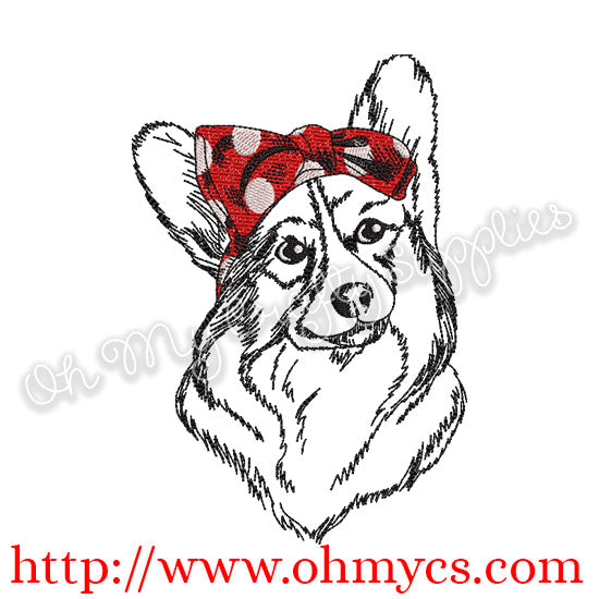 Sketch Corgi Embroidery Design