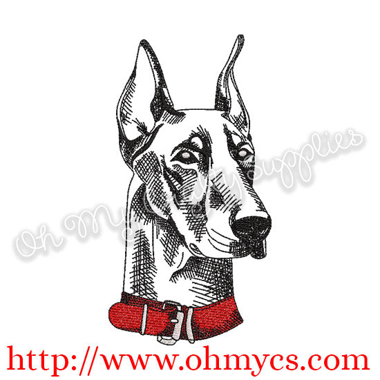 Sketch Doberman with Collar Embroidery Design