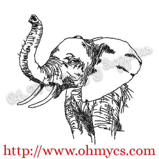Sketch Elephant Embroidery Design