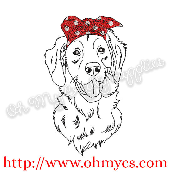 Sketch Golden Retriever with Headband Embroidery Design