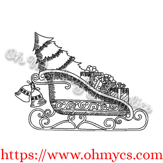 Sketch Holiday Sleigh Embroidery Design