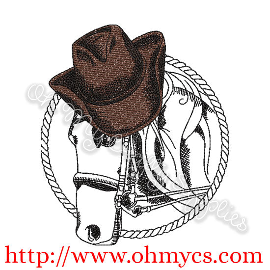 Sketch Horse with Cowboy Hat Embroidery Design