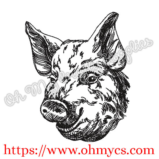 Sketch Pig Head Embroidery Design
