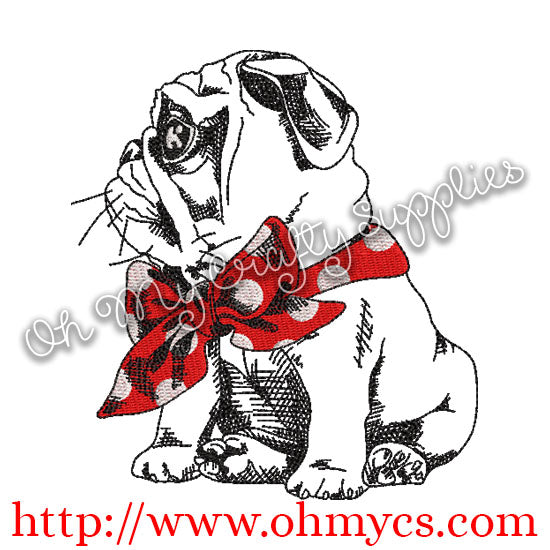 Sketch Pug with Scarf Embroidery Design