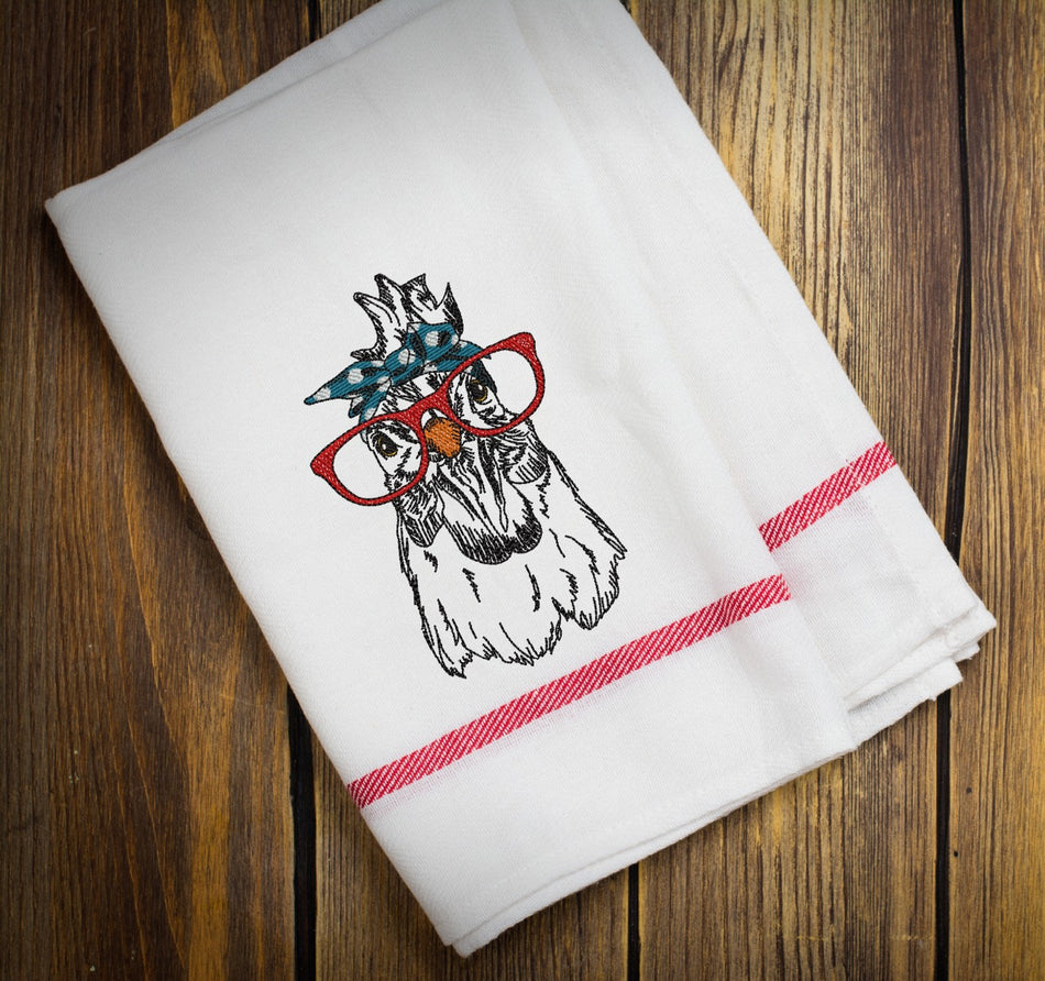 Rooster with Bandana and Glasses Sketch Embroidery Design