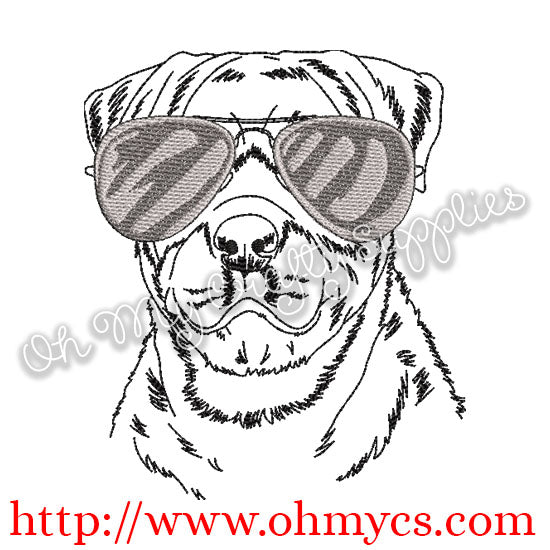 Sketch Rottweiler with Shades Embroidery Design