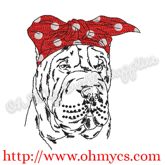 Sketch Shar Pei with Headband Embroidery Design