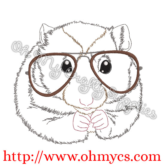 Sketched Hampster with glasses Embroidery design
