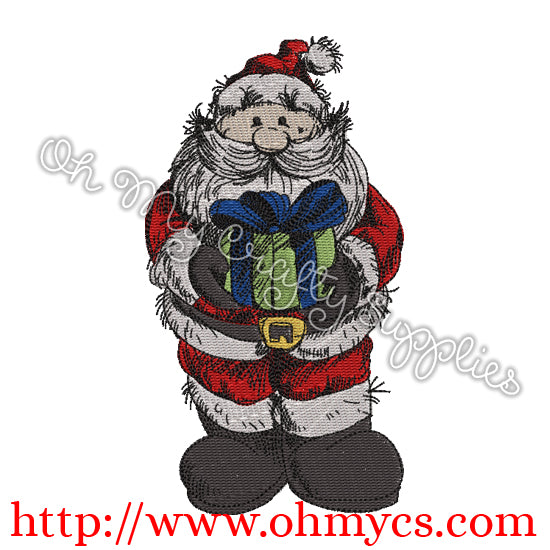 Sketch Santa with Gift Embroidery Design