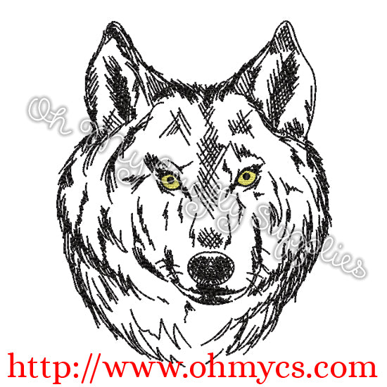 Sketch Wolf Face Embroidery Design