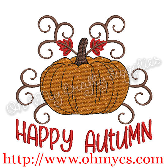 Happy Autumn Swirl Pumpkin Embroidery Design