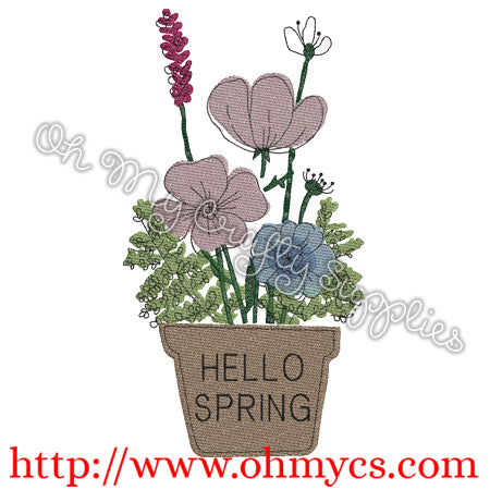 Spring Flower Pot Embroidery Design