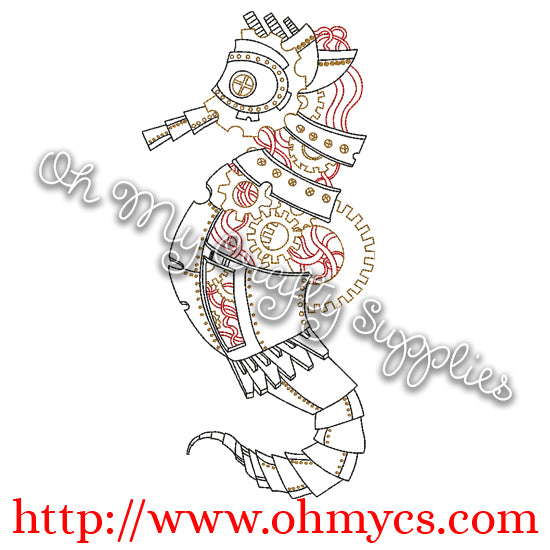 Steam Punk Seahorse Embroidery Design