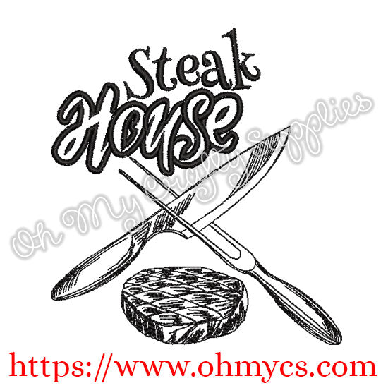 Steak House Sketch Embroidery Design