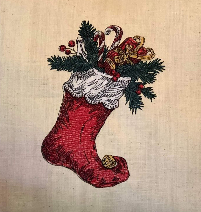 Christmas Stocking Colored Sketch Embroidery Design