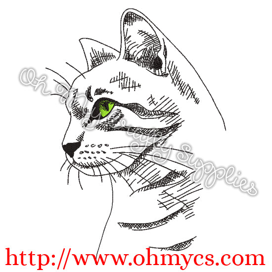 Sketch Cat with Stripes Embroidery Design