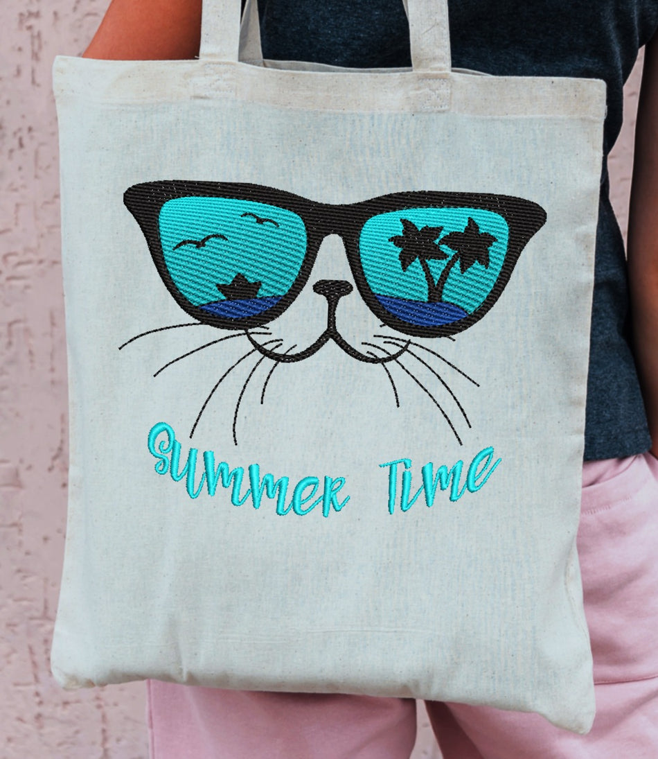 Summer Time Cat Embroidery Design