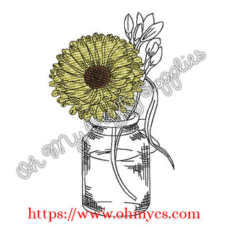 Sketch Sunflower Jar Embroidery Design