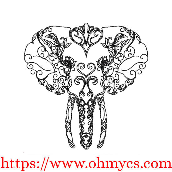 Swirly Elephant Drawing Embroidery Design
