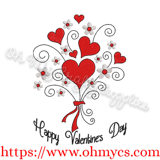 Swirly Valentine's Day Heart Embroidery Design
