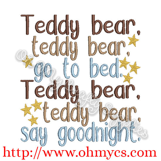 Teddy bear teddy bear say goodnight embroidery design