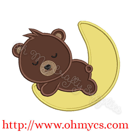 Teddy bear moon applique design