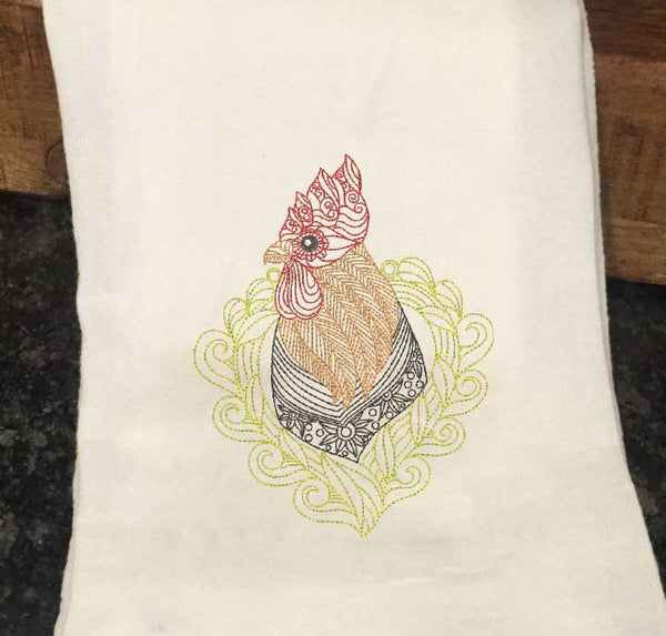 Henna Framed Rooster Embroidery Design