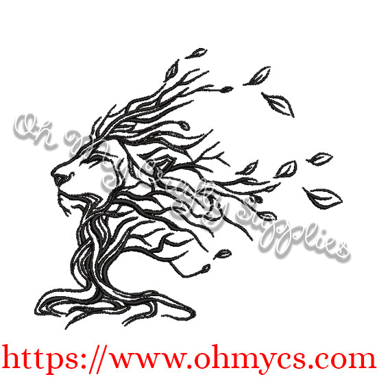 Tree Lion Embroidery Design