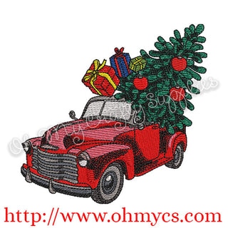 Solid Stitch Christmas Tree Truck Embroidery Design