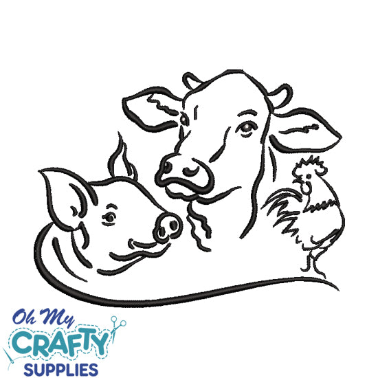 Pig, Cow, Chicken 1222 Embroidery Design