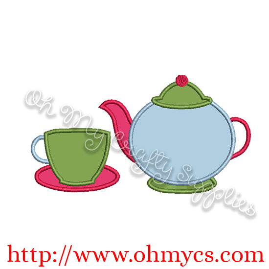 Tea Pot and Cup Applique Design