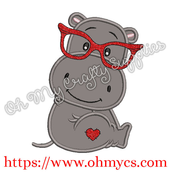 Valentine Hippo Applique Design