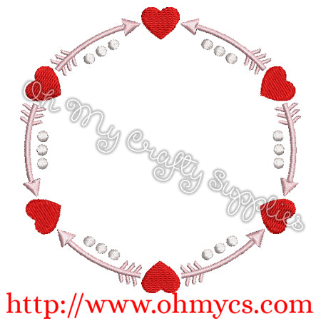 Valentine Monogram Circle Embroidery Design
