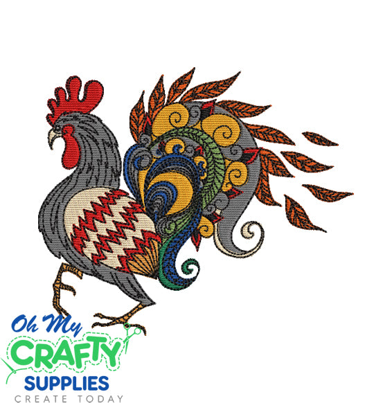 Vibrant Rooster Embroidery Design