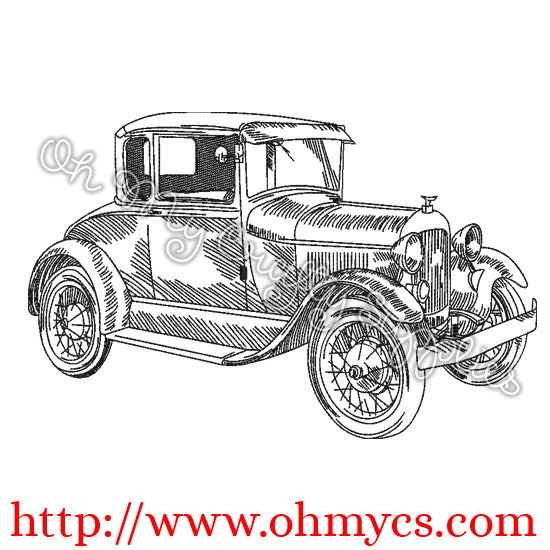 Old Vintage Car Sketch Embroidery Design