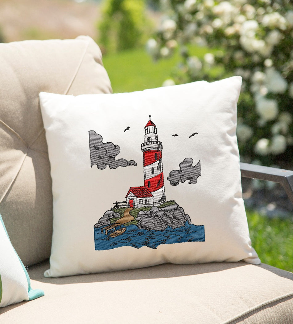 Watercolor Lighthouse Embroidery Design