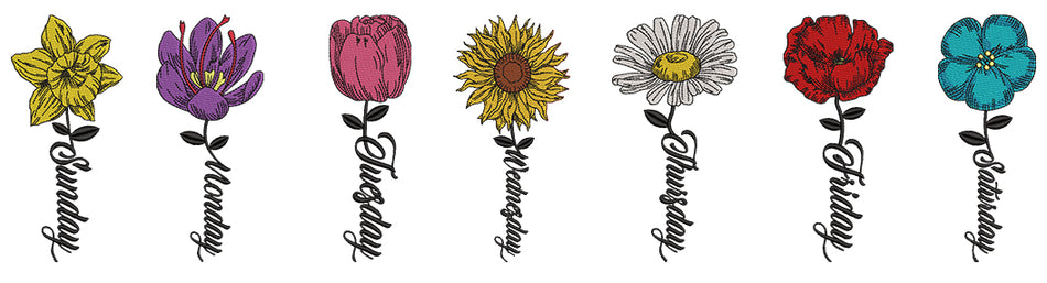 Weekday Flower Embroidery Designs