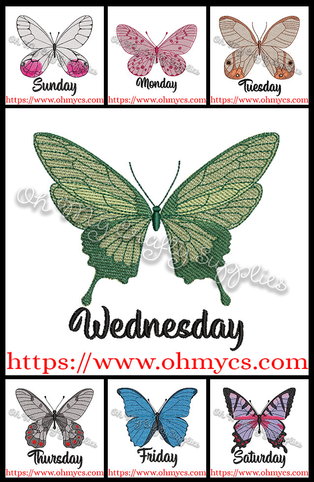 Weekday Butterflies Embroidery Designs