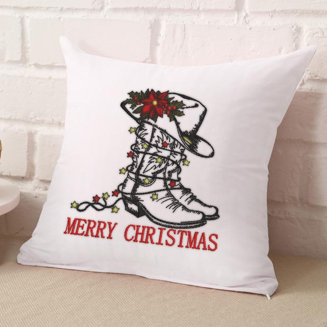 Western Christmas Boot Sketch Abstract Embroidery Design