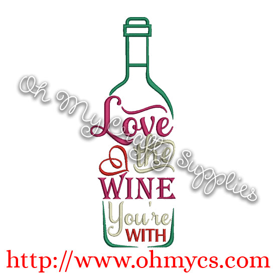 Wine Love Bottle Embroidery Design