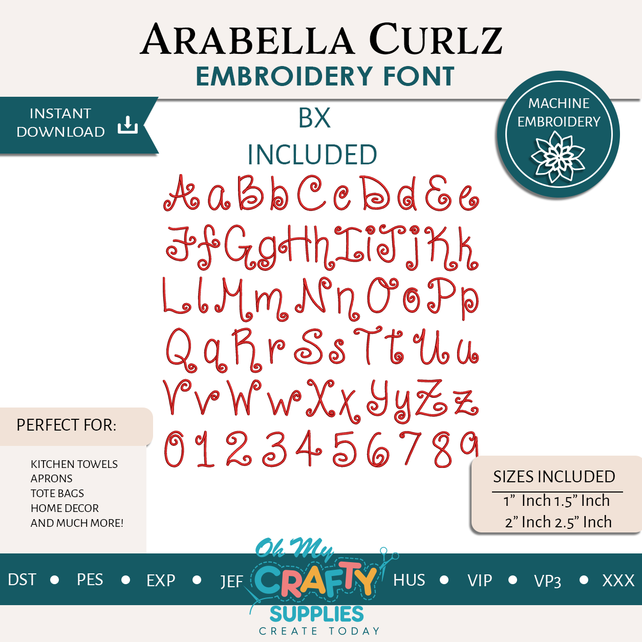 Arabella Curlz Embroidery Font (BX Included) - Image 2