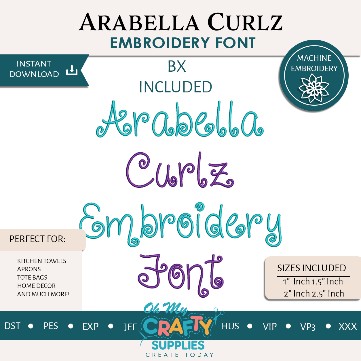 Arabella Curlz Embroidery Font (BX Included)