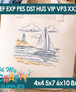 Sailboat by the Sea Sketch 428 Embroidery Design