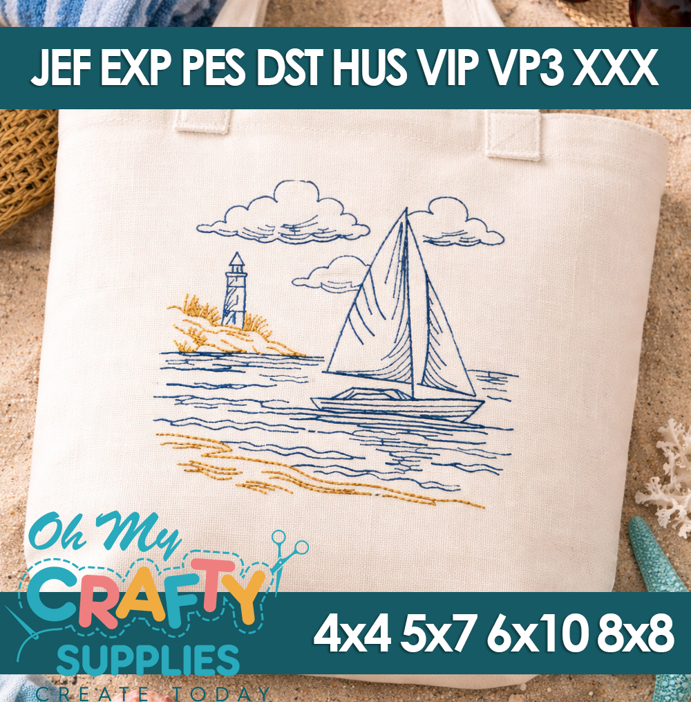 Sailboat by the Sea Sketch 428 Embroidery Design