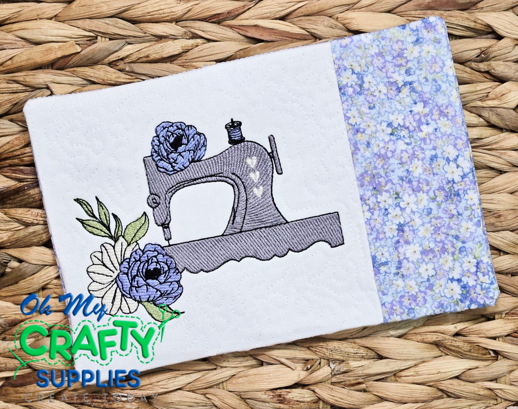 Elegant Sewing Machine Mug Rug Embroidery Design (REV)
