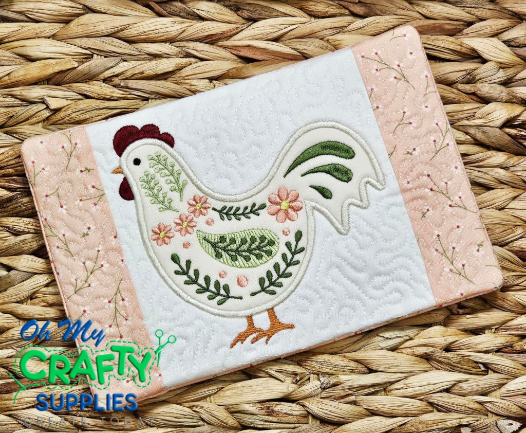Spring Chicken Mug Rug Embroidery Design