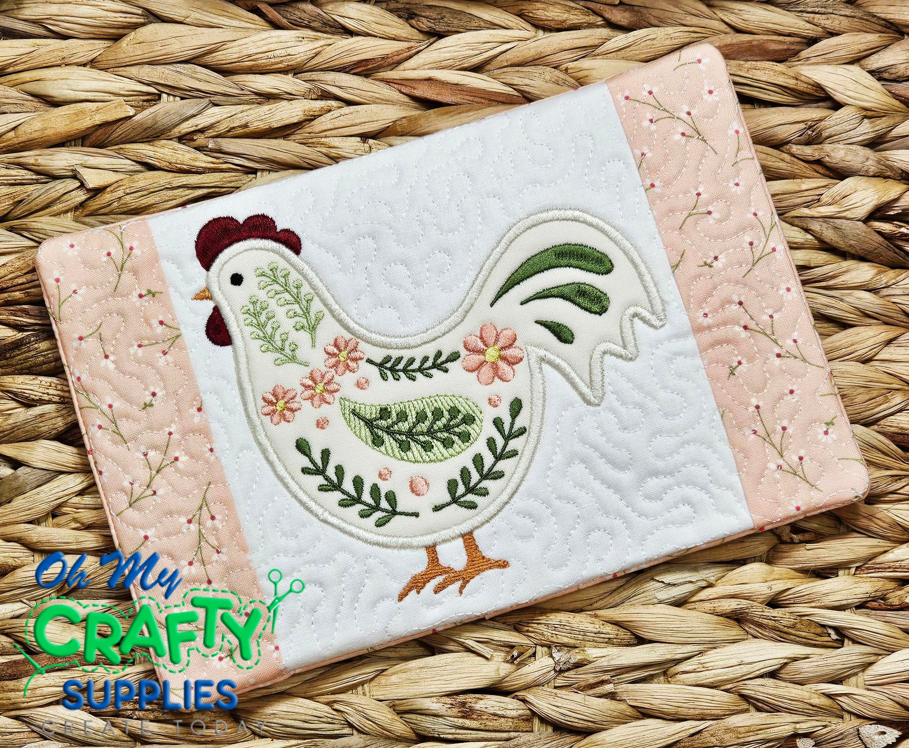 Spring Chicken Mug Rug Embroidery Design (MAD)