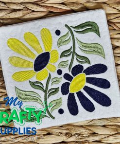 Double Flower Mug Rug Embroidery Design (REV)