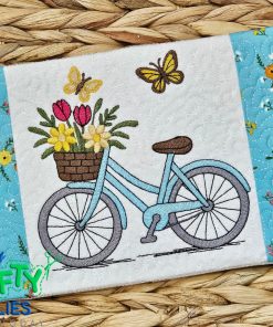 Spring Bicycle Mug Rug Embroidery Design (MRM)